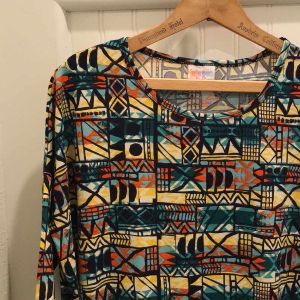 Lularoe Irma Tunic Tee Artsy Teal Yellow Navy Medium
